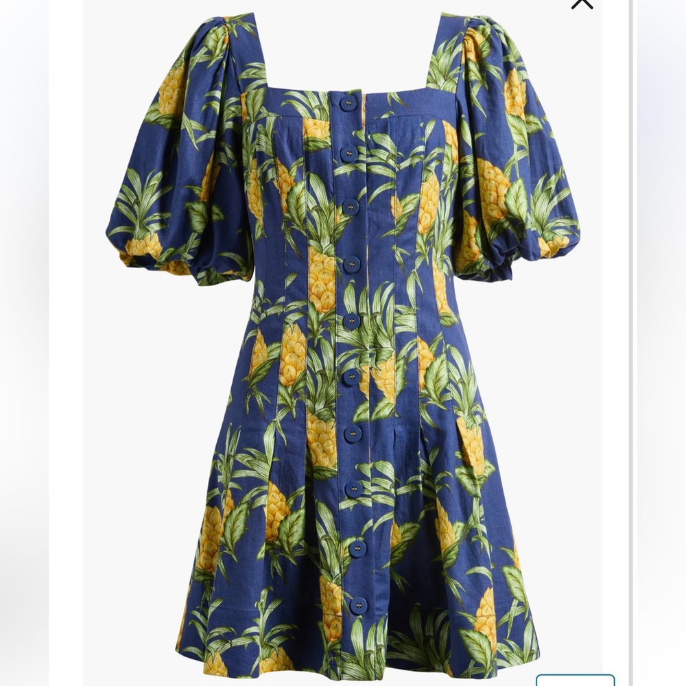 NWT  FARM RIO Pineapple Print Linen Blend Minidress